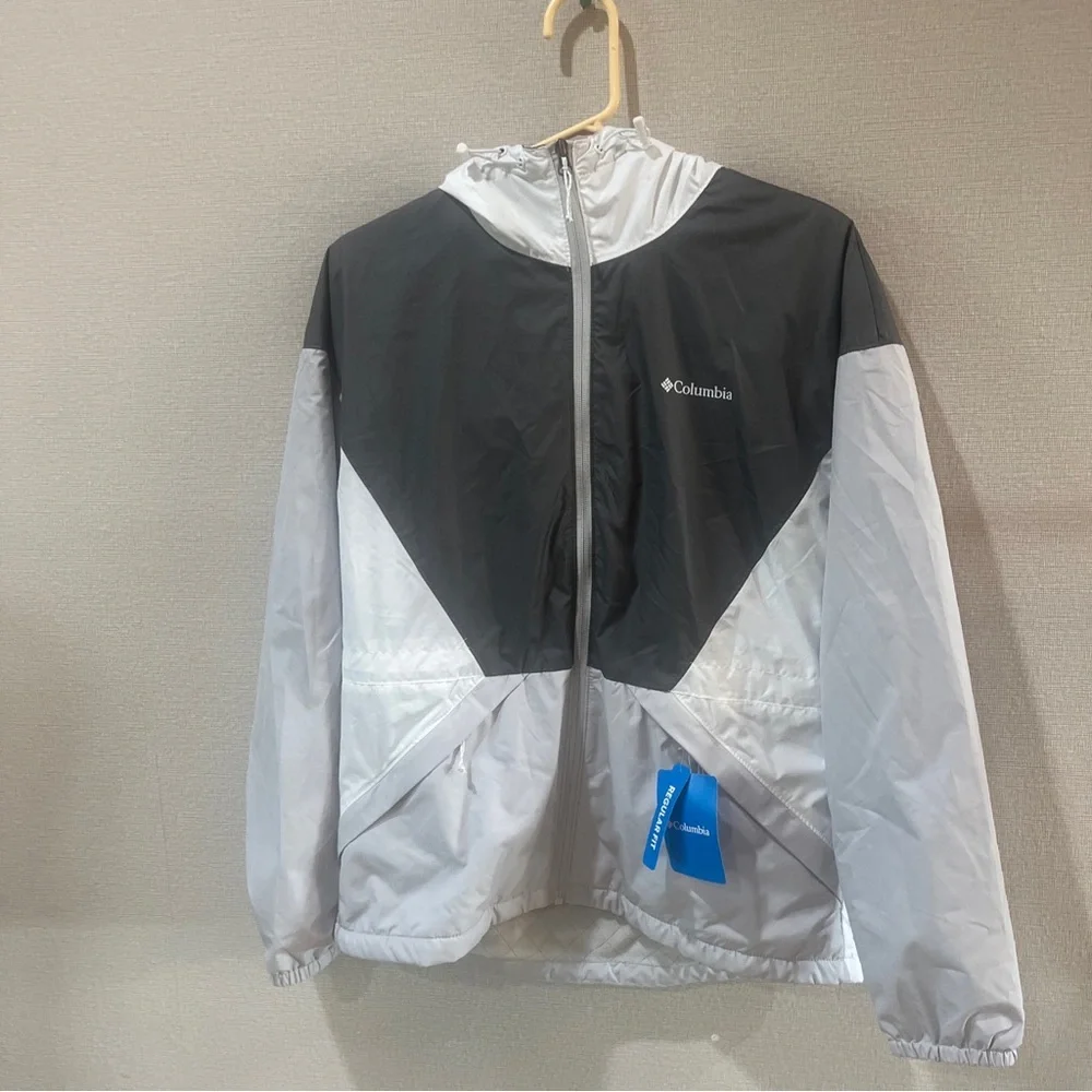 Columbia Jacket Womens Small S Gray White Birchleaf Hill Windbreaker Lined Zip - Picture 1 of 13